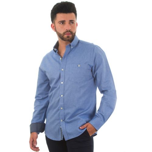 Long Sleeve Denim Dress Shirt / Sleek Blue Oxford Shirt / Blue Oxford Long Sleeve Casual Shirt